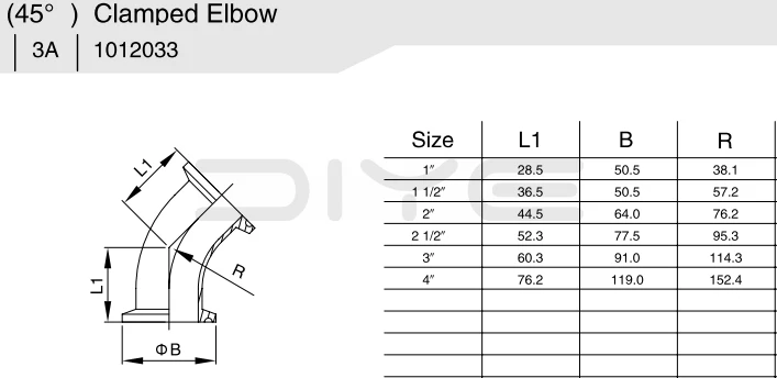 Sanitary Stainless Steel Clamp 45 Degree Elbow